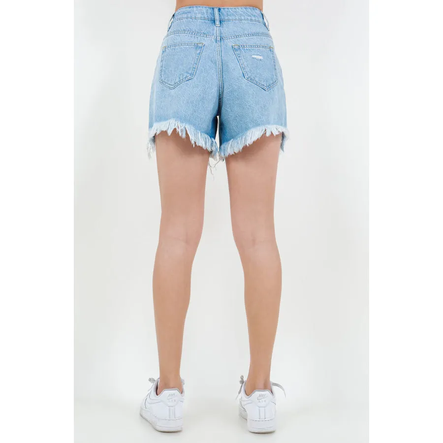 American Bazi High Waist Fringed Hem Denim Shorts