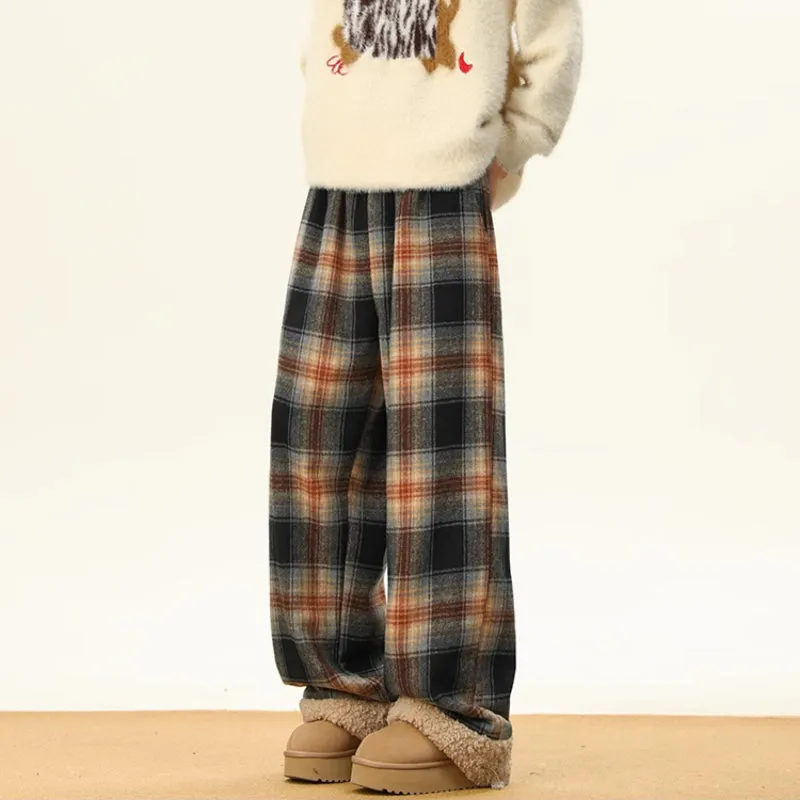 American Retro Plaid Thick Warm Trousers