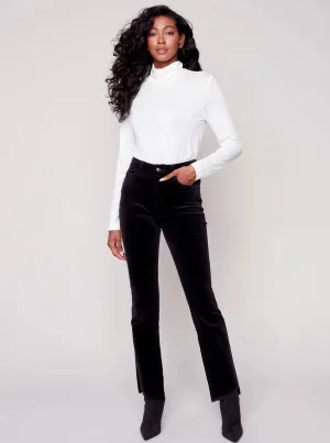 Assymetrical Hem Bootcut Pant [Black-C5429]