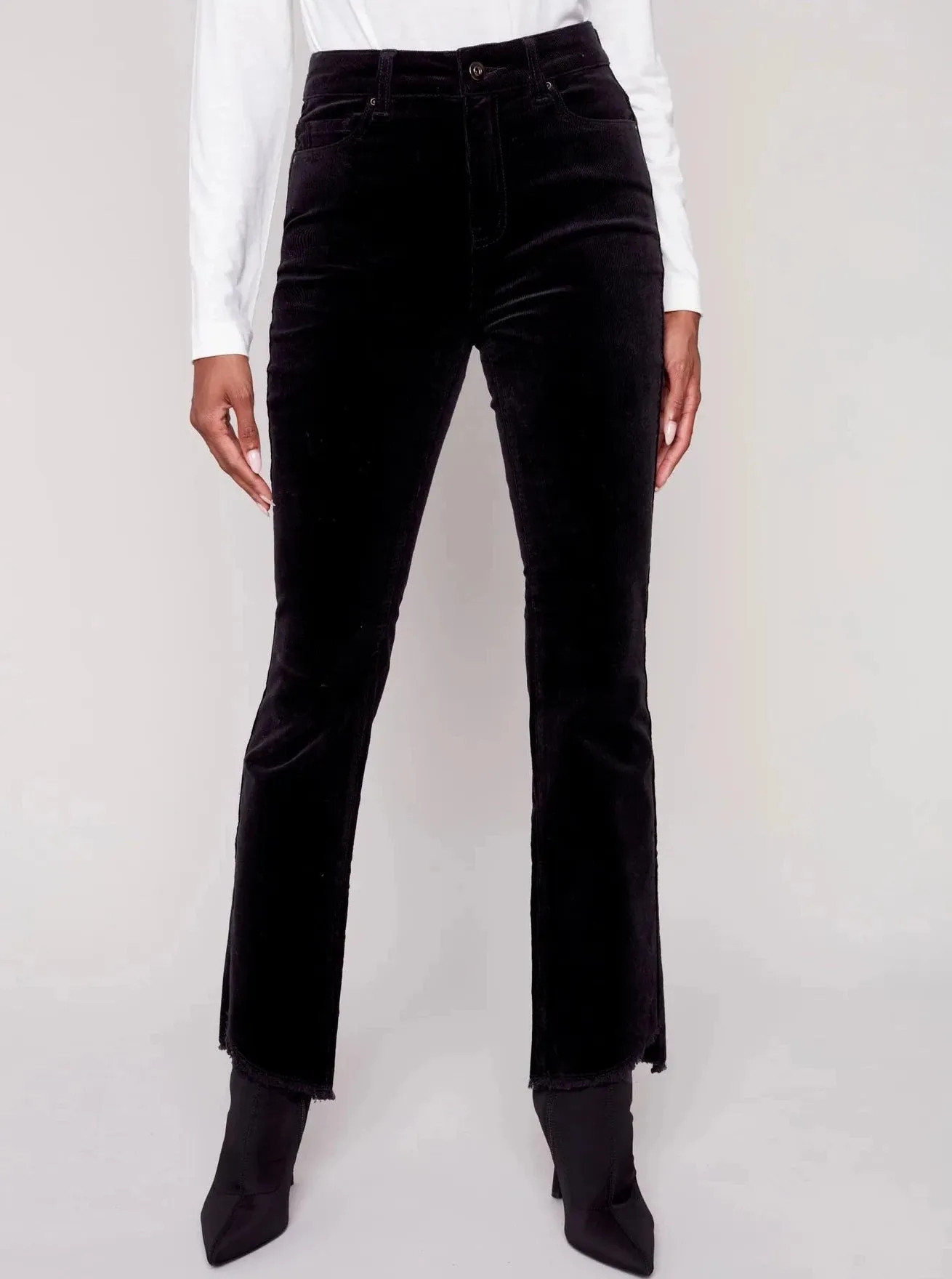 Assymetrical Hem Bootcut Pant [Black-C5429]