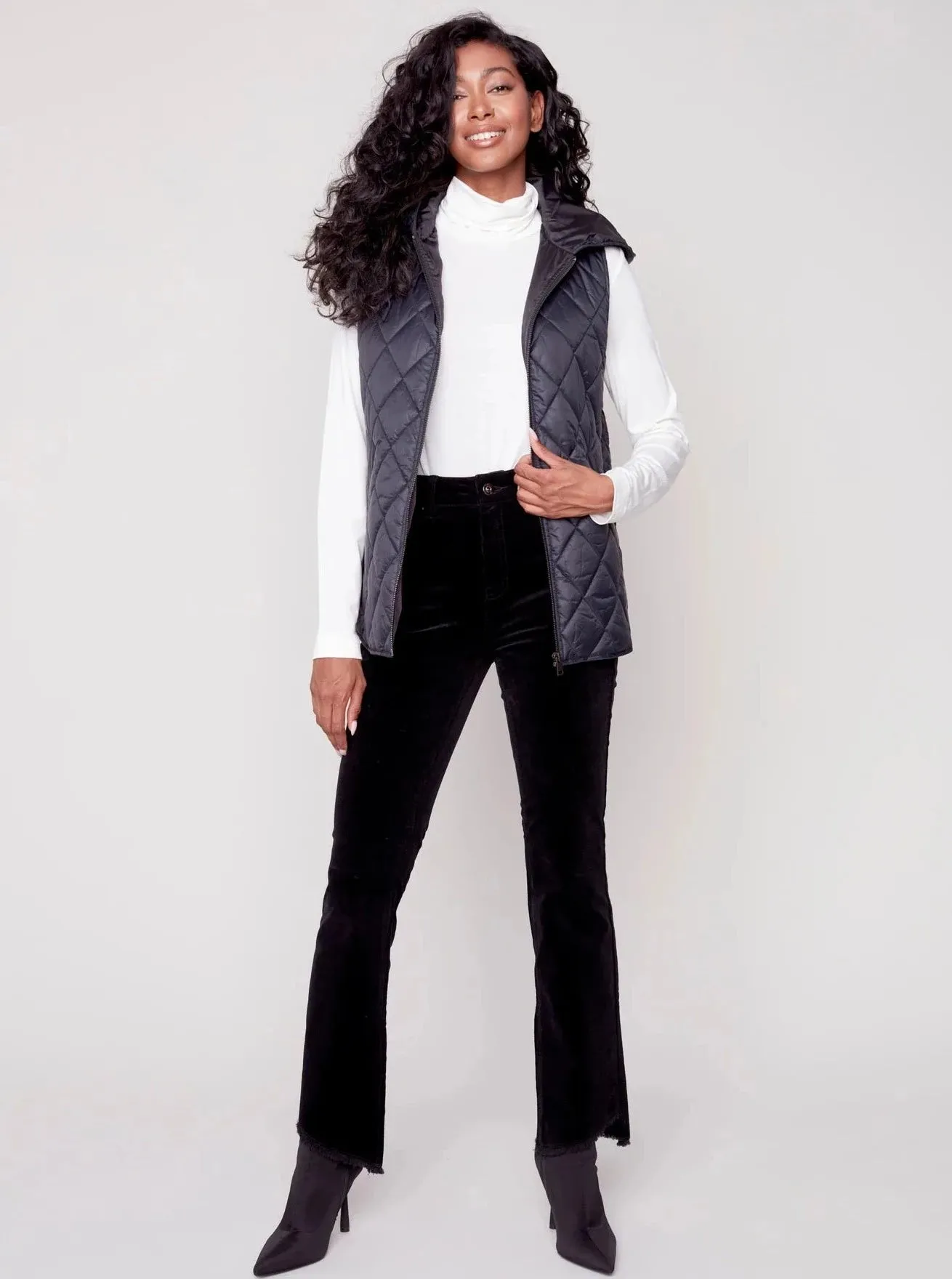 Assymetrical Hem Bootcut Pant [Black-C5429]