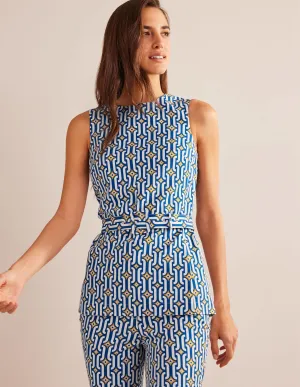 Belted Co-ord Top-Sapphire, Azure Geo