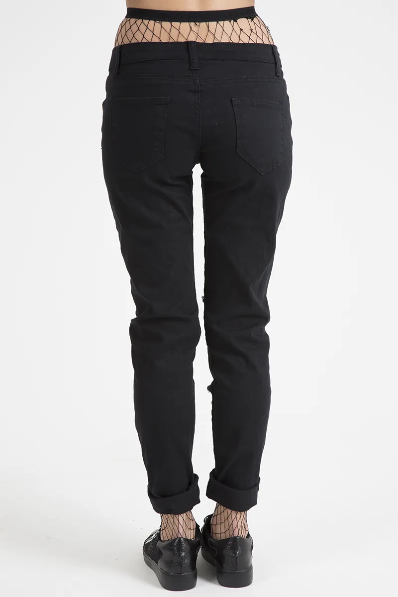 Black Studded Ripped Jeans - Christina