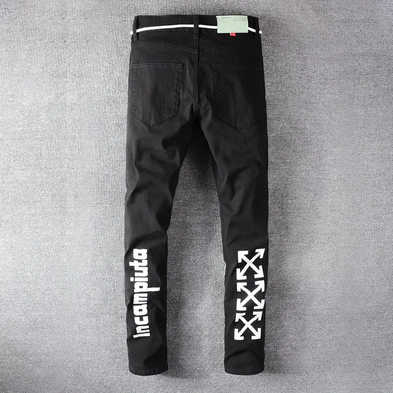 Black Trendy Men Cross Patchwork Decorated Jeans