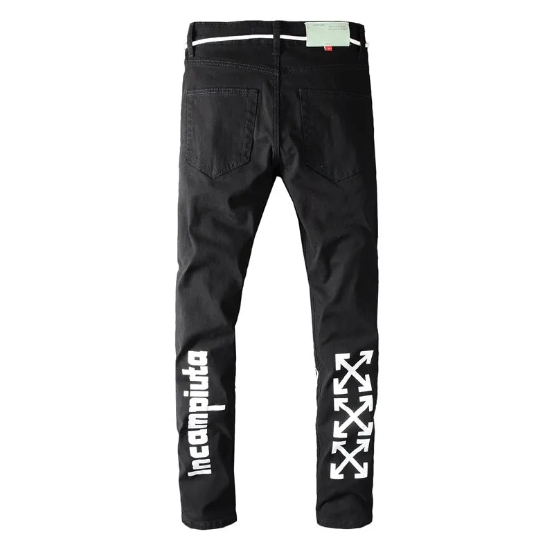 Black Trendy Men Cross Patchwork Decorated Jeans