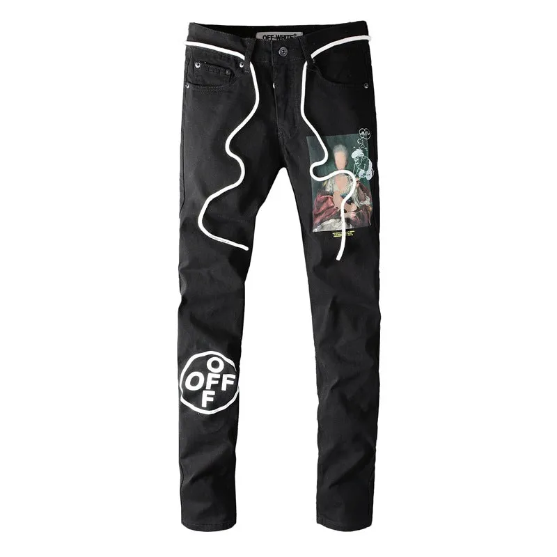 Black Trendy Men Cross Patchwork Decorated Jeans
