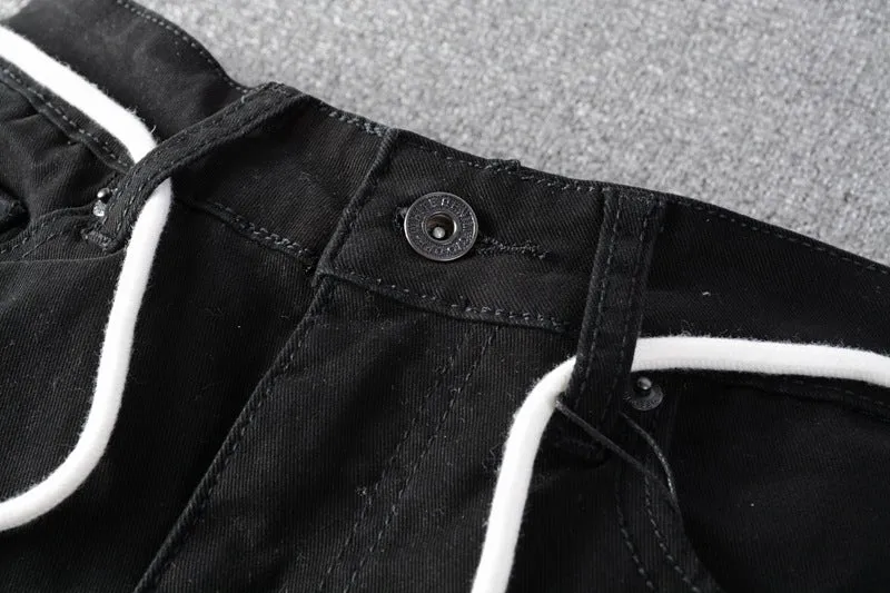Black Trendy Men Cross Patchwork Decorated Jeans