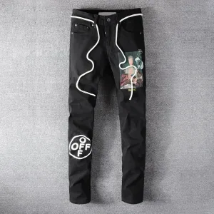 Black Trendy Men Cross Patchwork Decorated Jeans