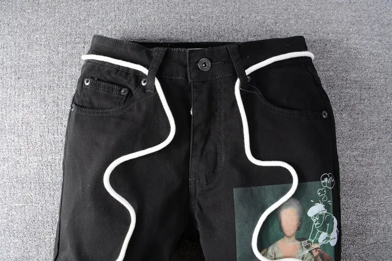 Black Trendy Men Cross Patchwork Decorated Jeans