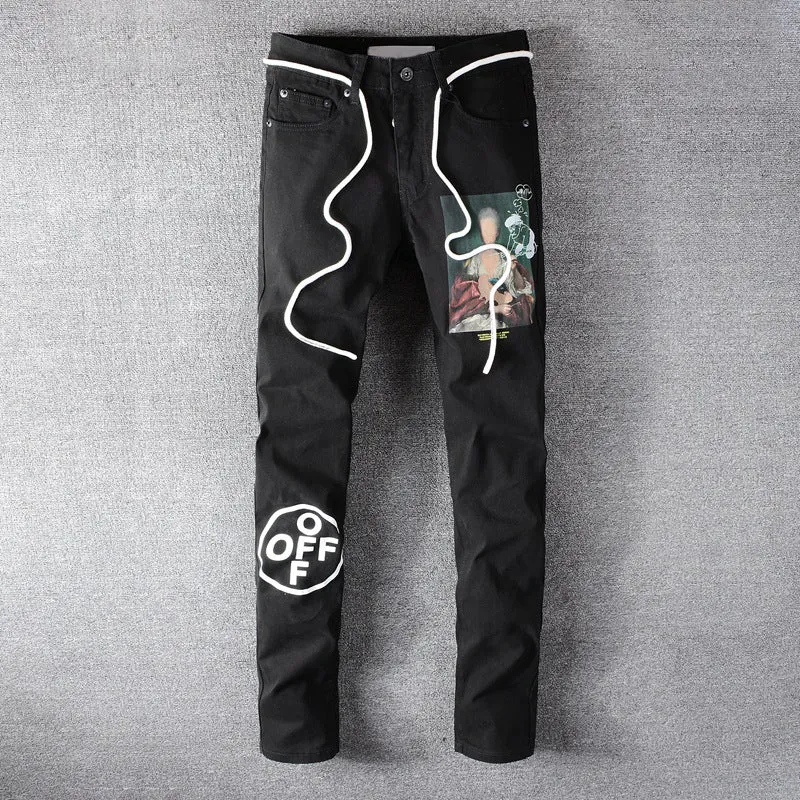 Black Trendy Men Cross Patchwork Decorated Jeans