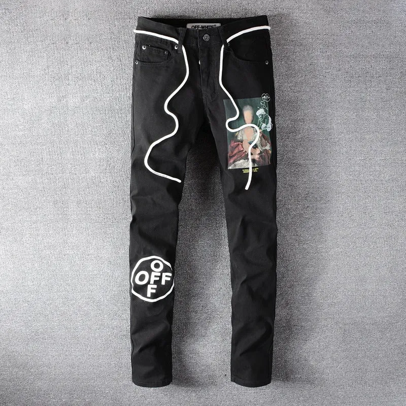 Black Trendy Men Cross Patchwork Decorated Jeans
