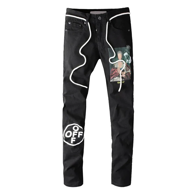 Black Trendy Men Cross Patchwork Decorated Jeans