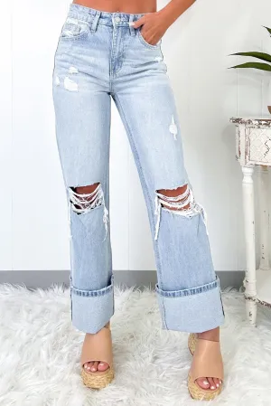 Blue Light Wash Distressed Flare Jeans
