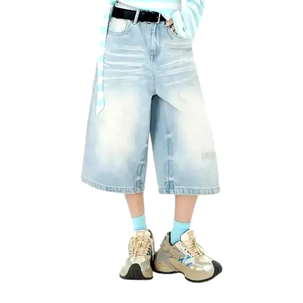 Boho style faded lines women's denim shorts