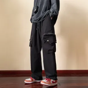 Bonsir Grey Black Cargo Pants Men Fashion Retro Pocket Casual Pants Men Japanese Streetwear Hip-hop Loose Straight Mens Trousers M-3XL