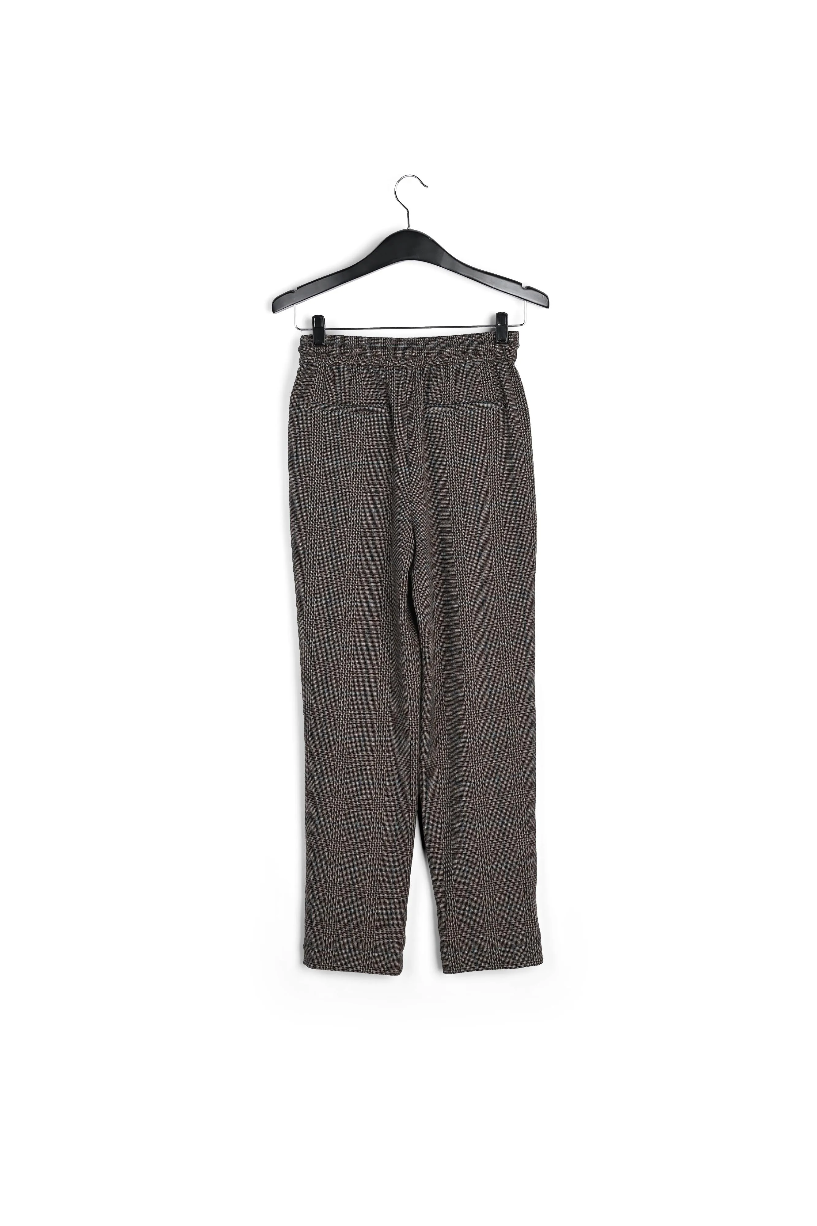 Brown pants with beige and pink check motif