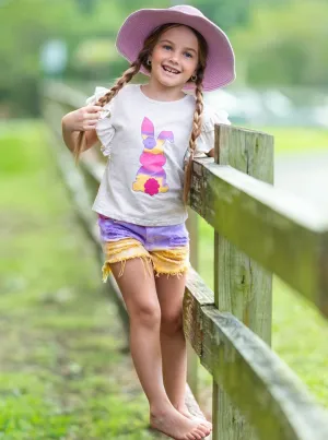 Bunny Tail in Tie Dye Denim Shorts Set