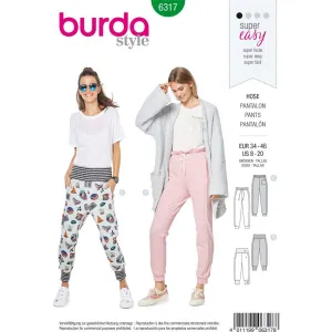 Burda Style Pattern B6317 Misses' jogging pull on pant