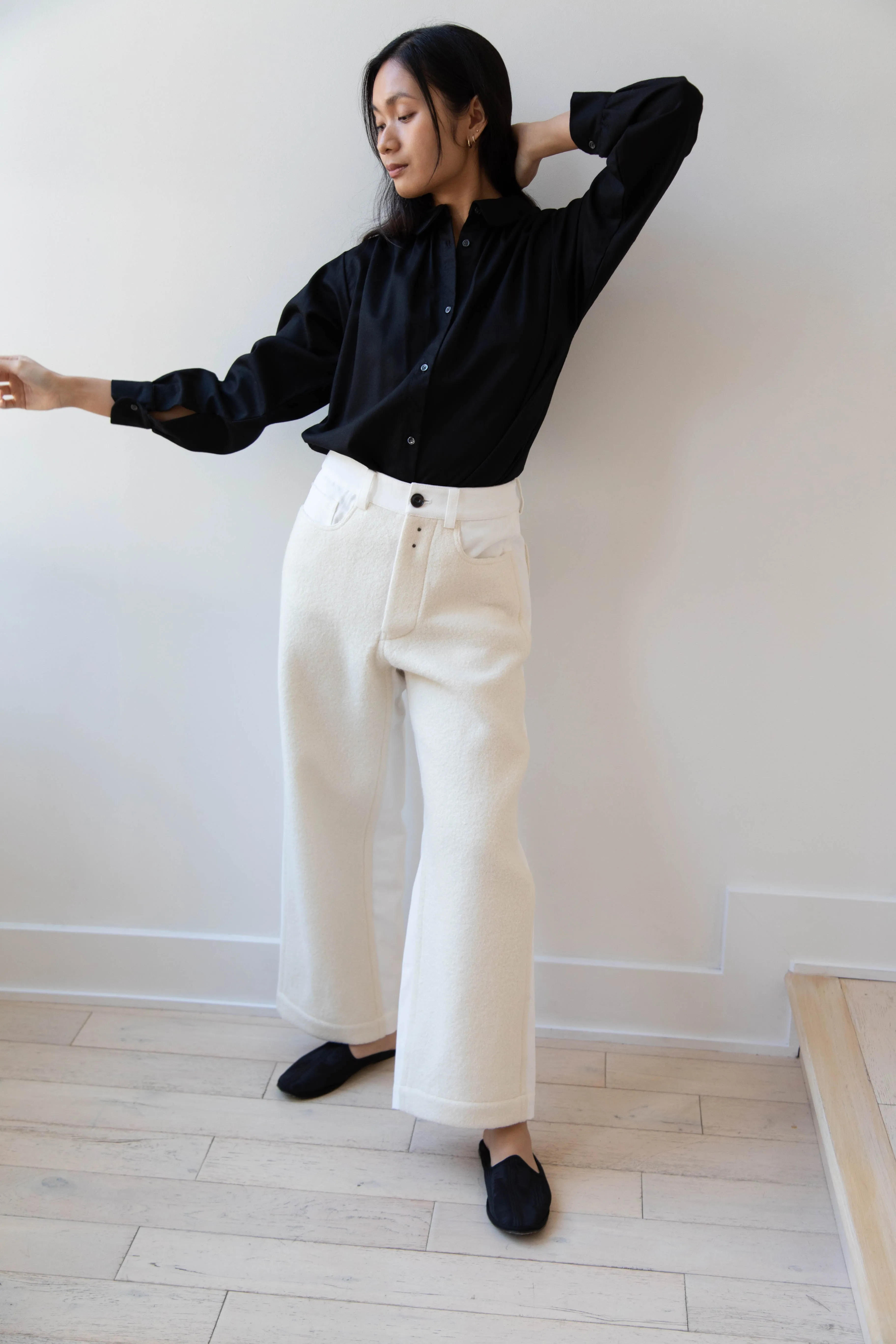 École de Curiosités | Peg Pants in White & Ecru