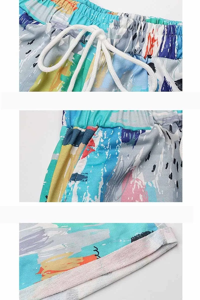 COLORING DRAWSTRING LOOSE ROLL UP SHORTS