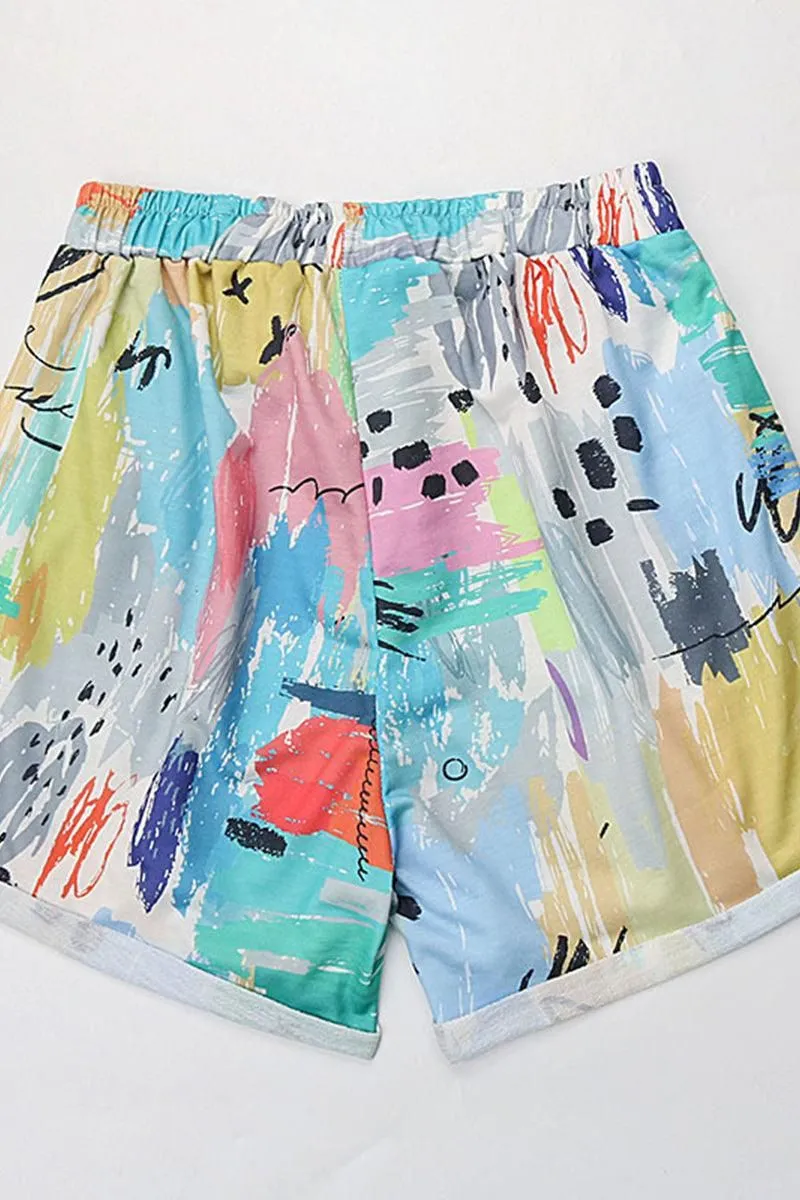 COLORING DRAWSTRING LOOSE ROLL UP SHORTS