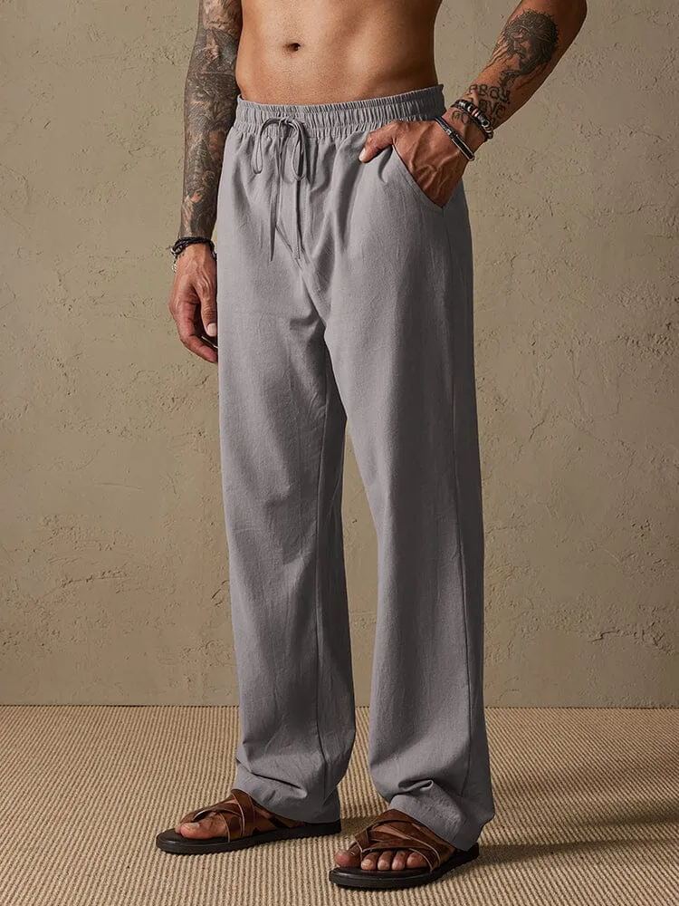 Cotton Solid Color Drawstring Pants