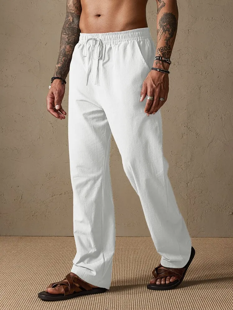 Cotton Solid Color Drawstring Pants