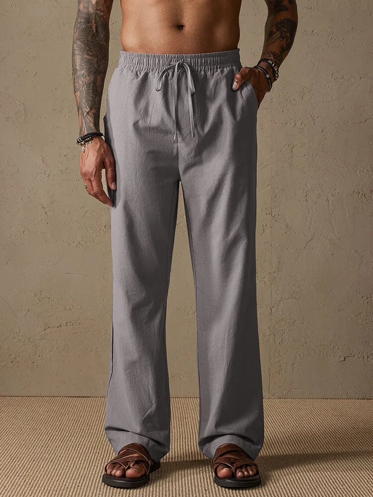 Cotton Solid Color Drawstring Pants
