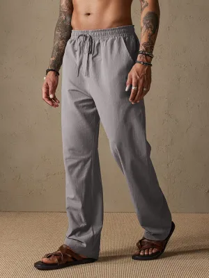 Cotton Solid Color Drawstring Pants