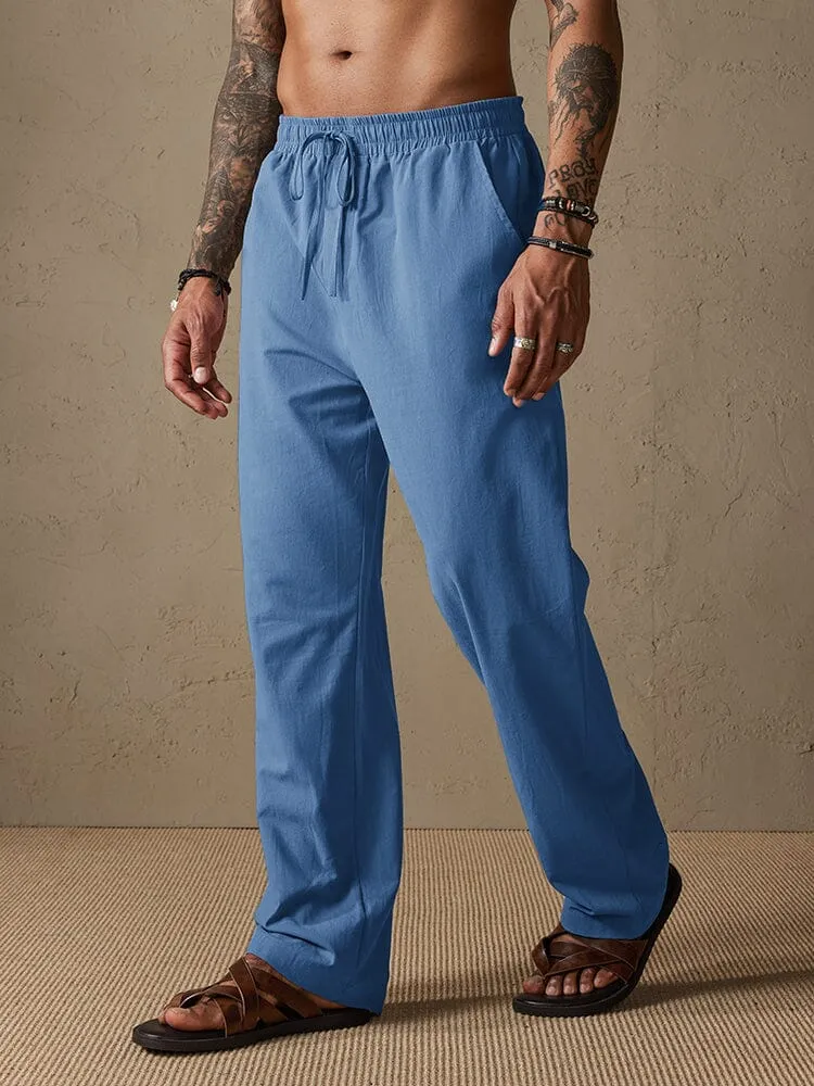 Cotton Solid Color Drawstring Pants