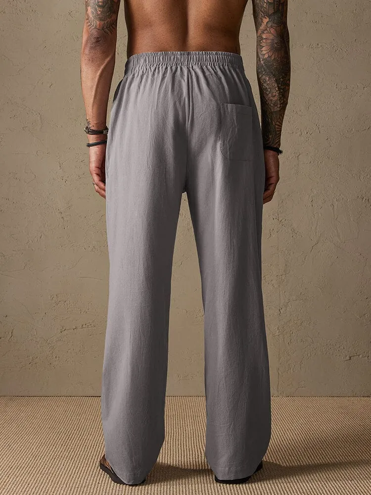 Cotton Solid Color Drawstring Pants