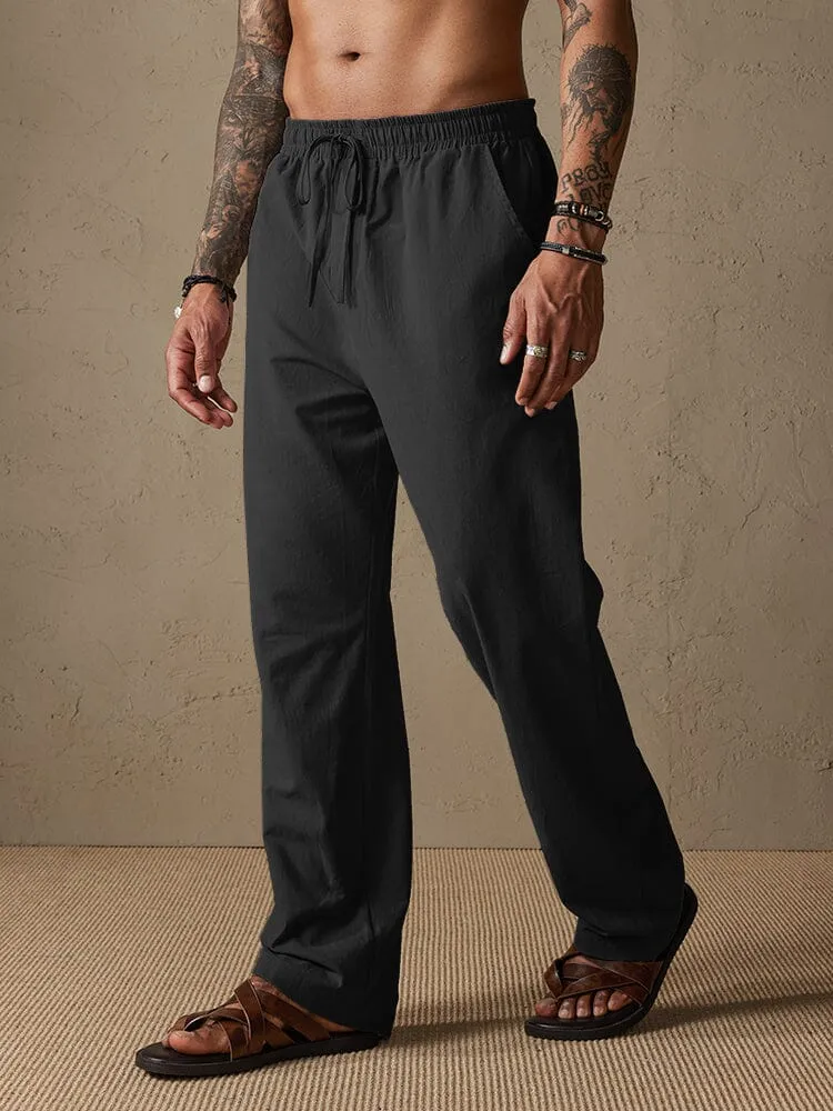 Cotton Solid Color Drawstring Pants