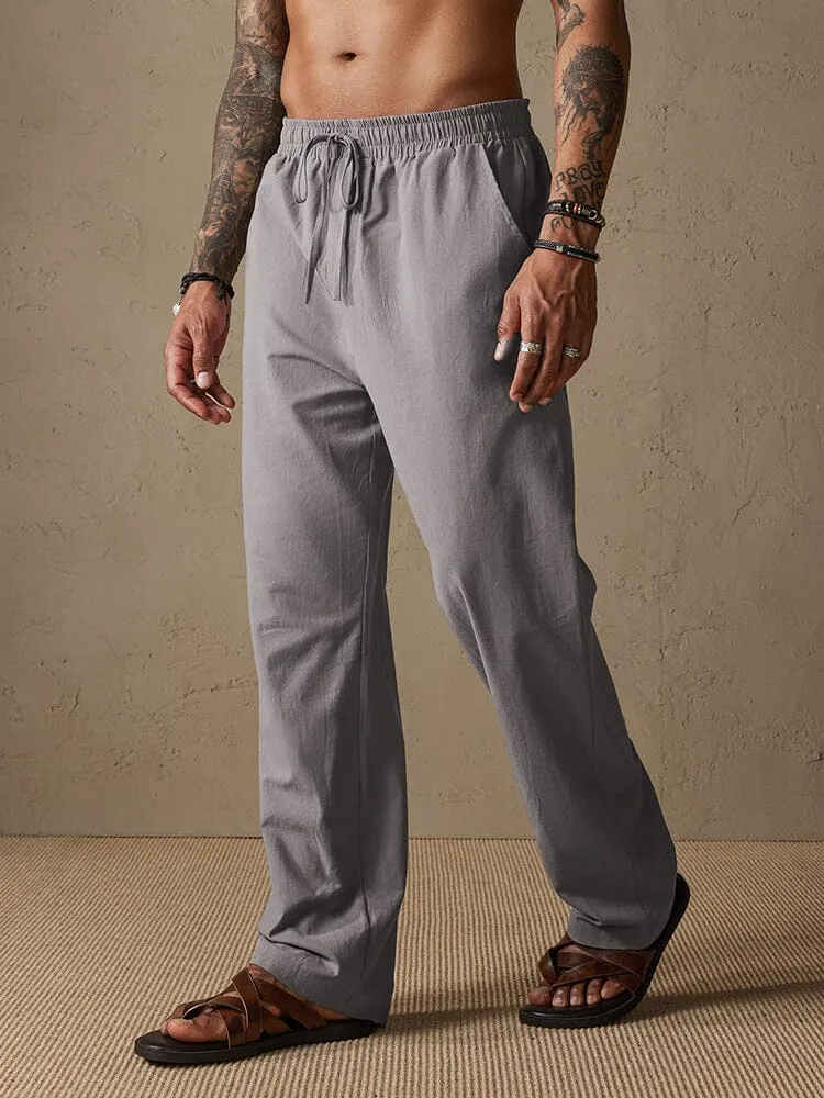 Cotton Solid Color Drawstring Pants