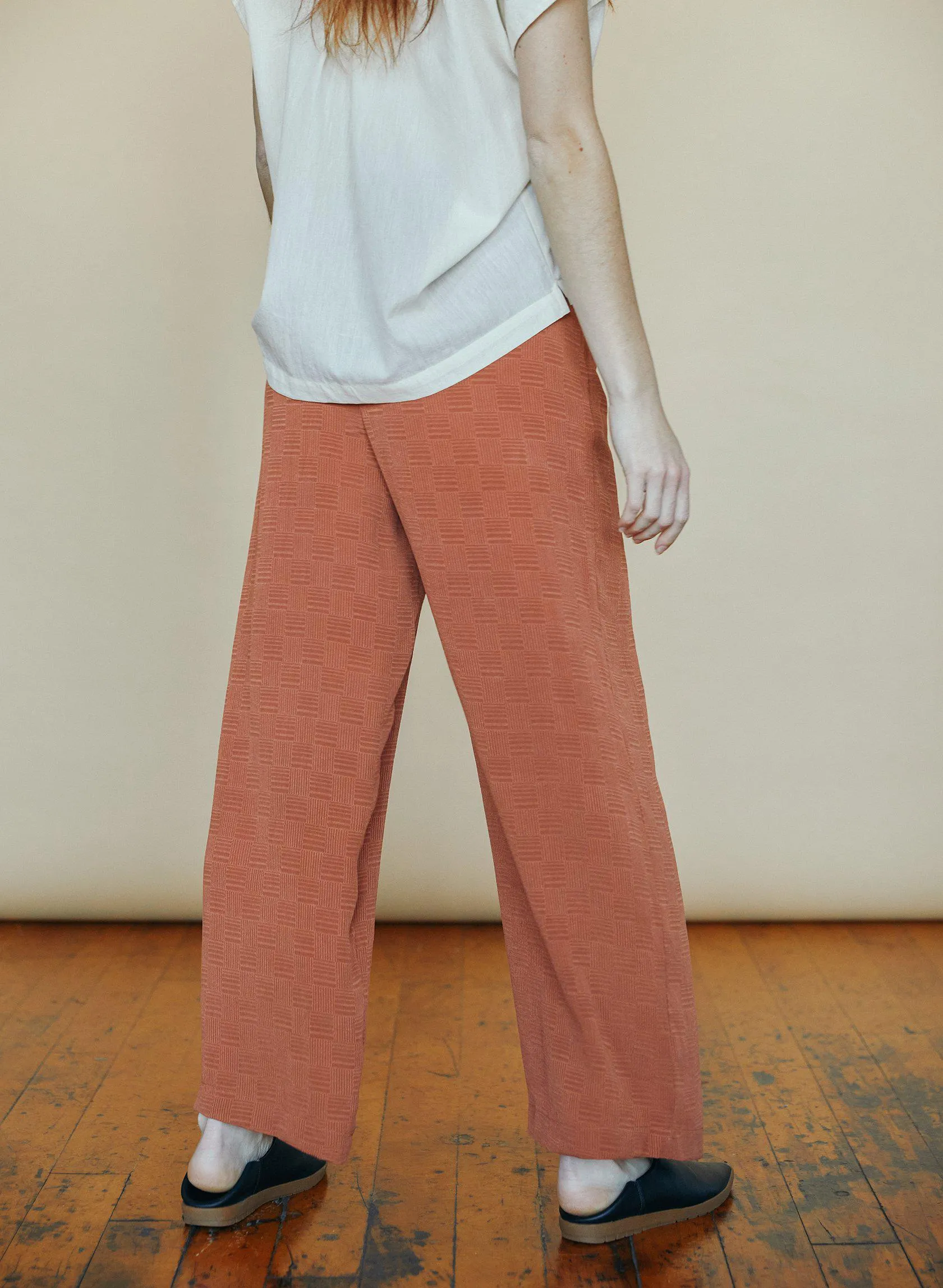 Drawstring Pants, rust silk jacquard