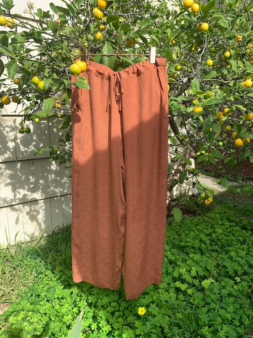 Drawstring Pants, rust silk jacquard