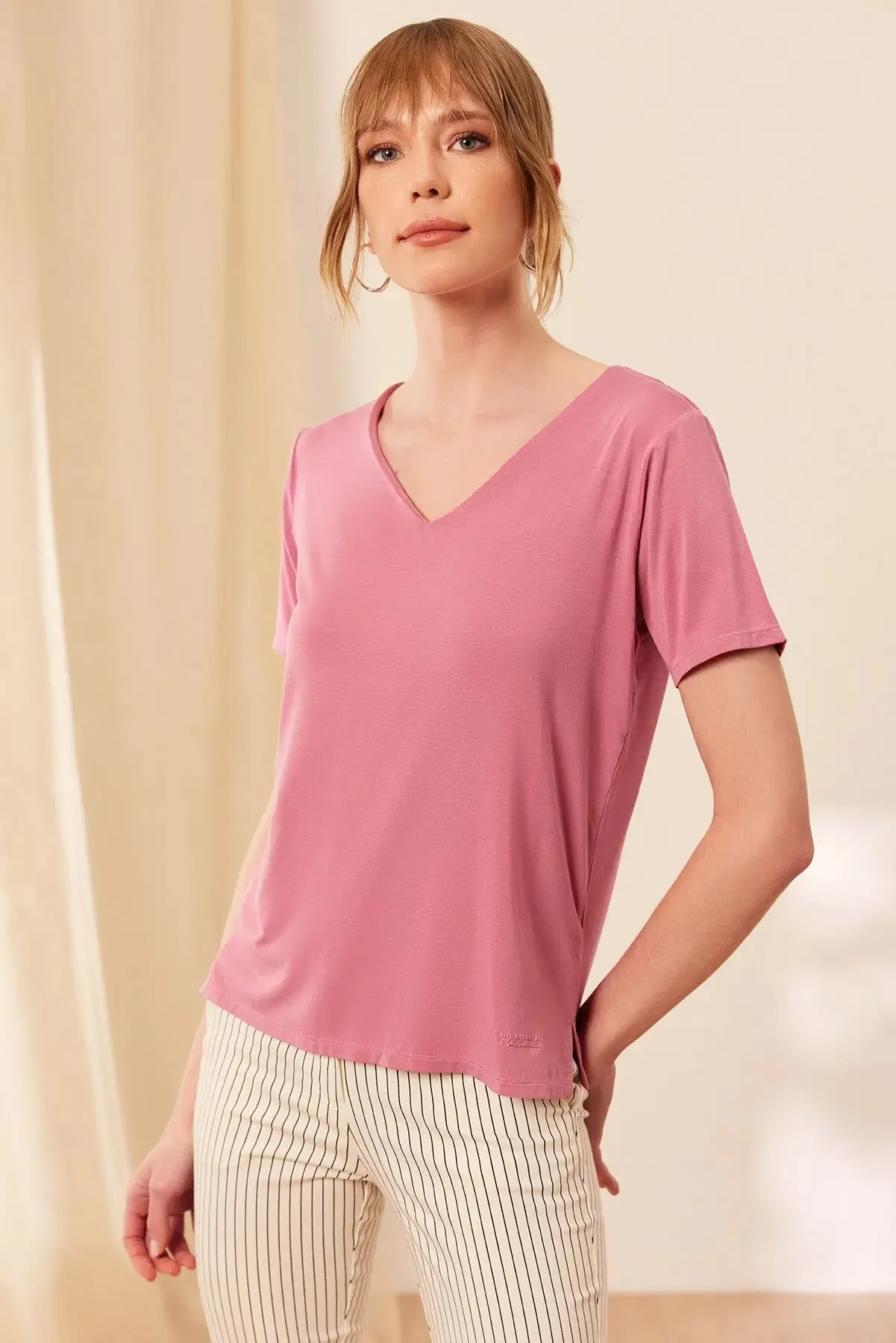 Dusty Rose Modal Tracy V-Neck Women's T-Shirt