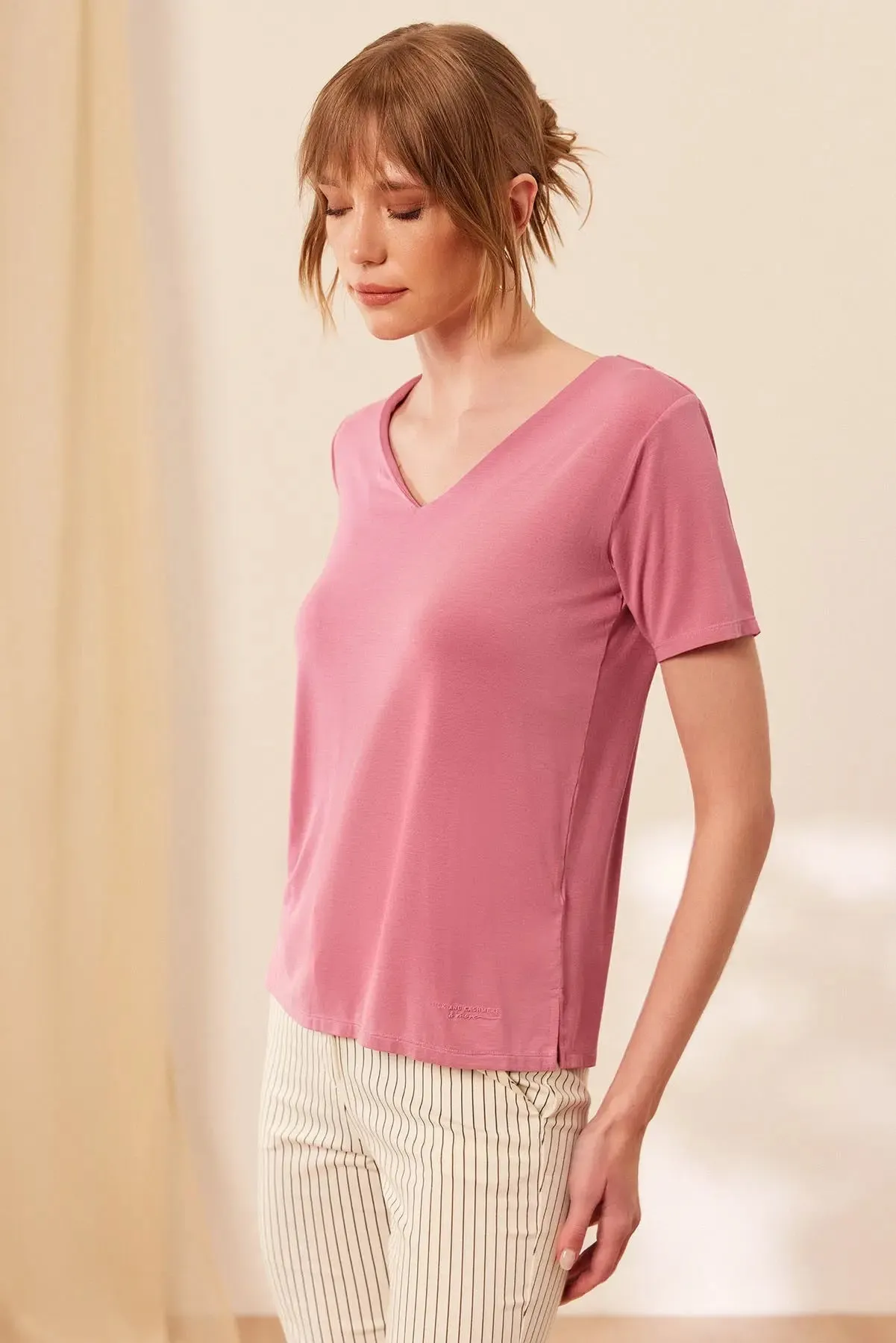 Dusty Rose Modal Tracy V-Neck Women's T-Shirt