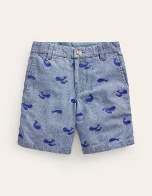 Embroidered Chino Shorts-Chambray Whale Embroidery
