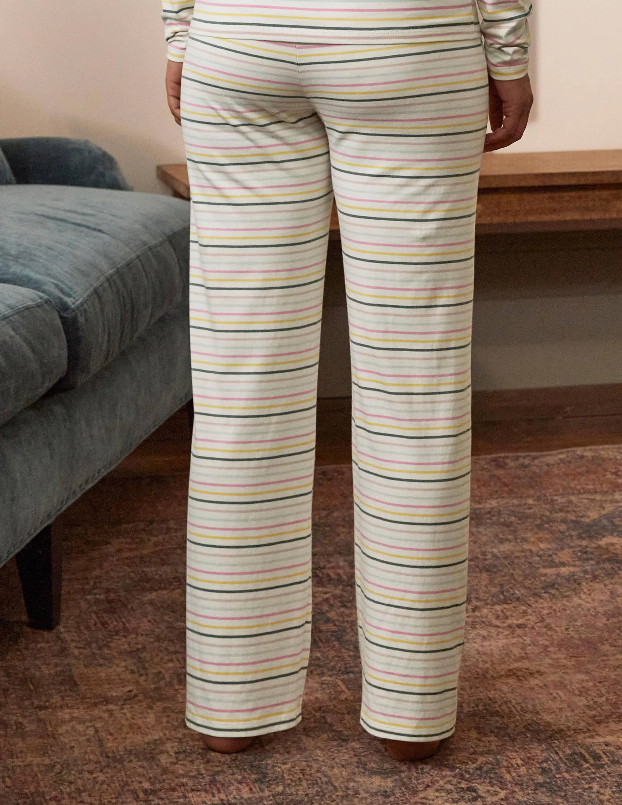 Emma Pyjama Bottoms-Pale Lemon and Heath Stripe