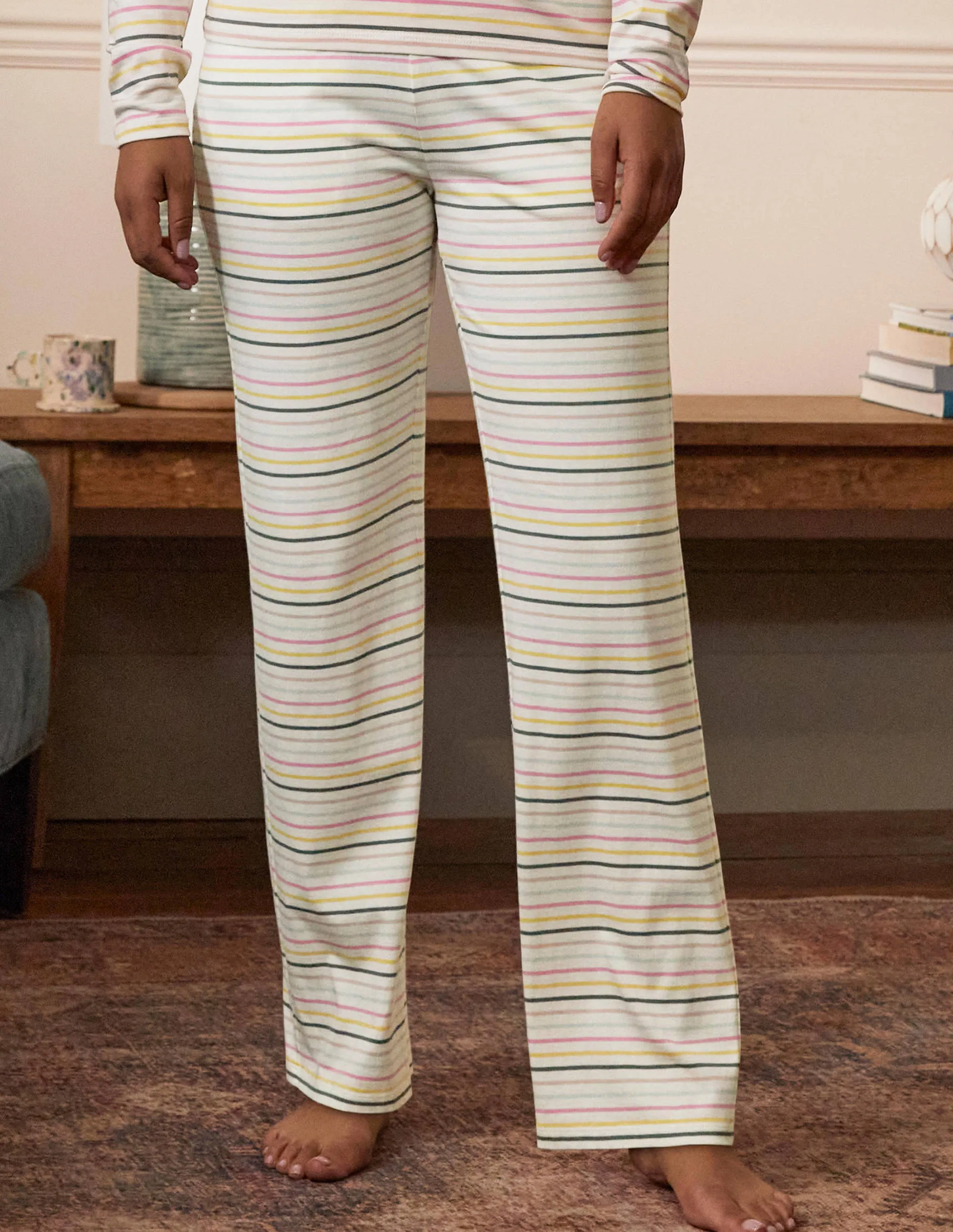 Emma Pyjama Bottoms-Pale Lemon and Heath Stripe