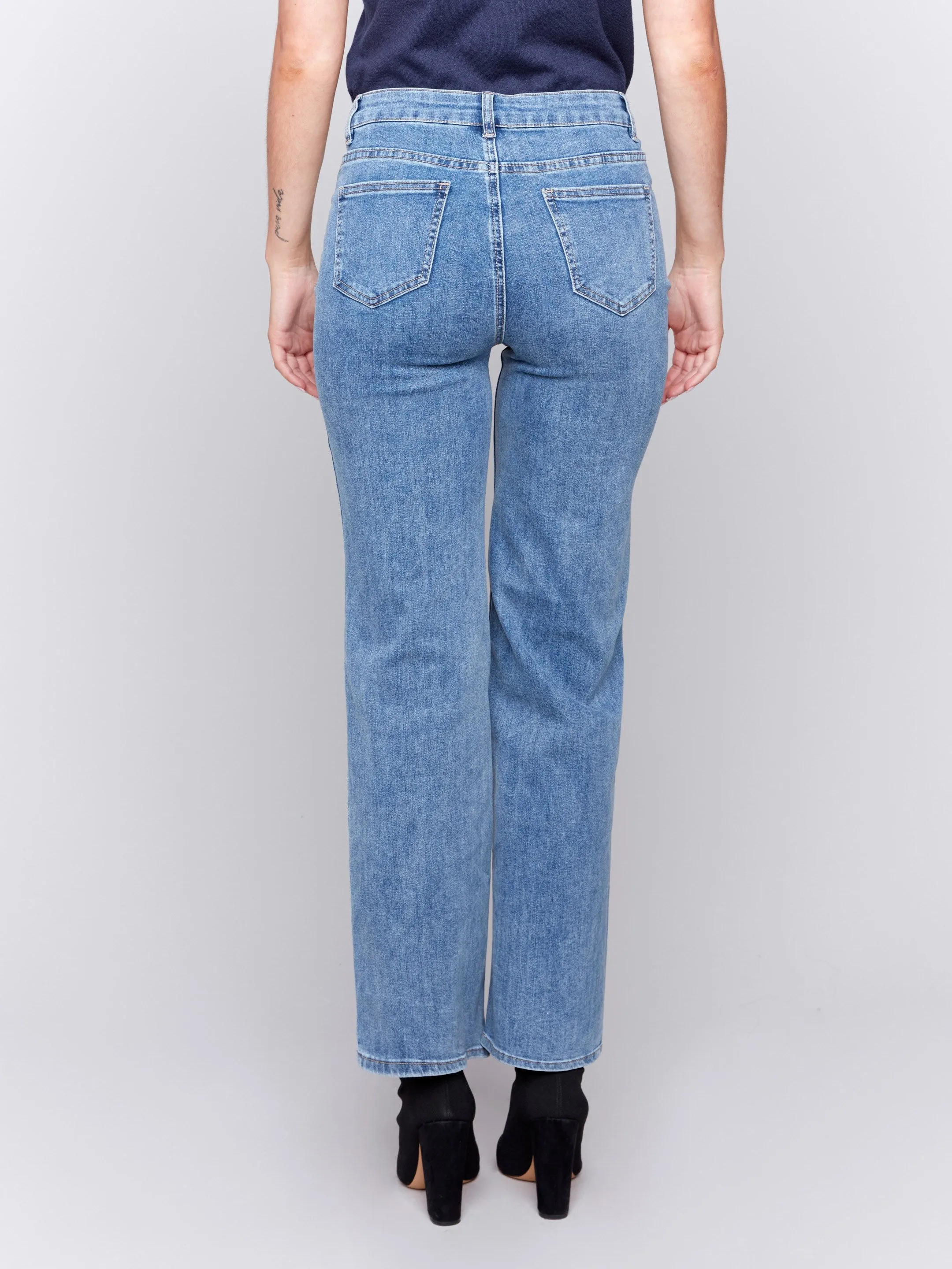 Flare Jeans With Heart Shaped Pockets - Medium Blue