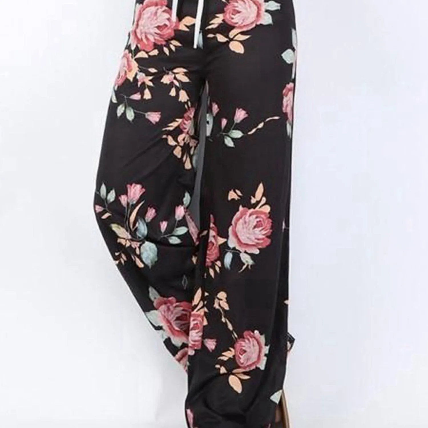 Floral Print Drawstring High Waist Wide Leg Casual Every Day Pants