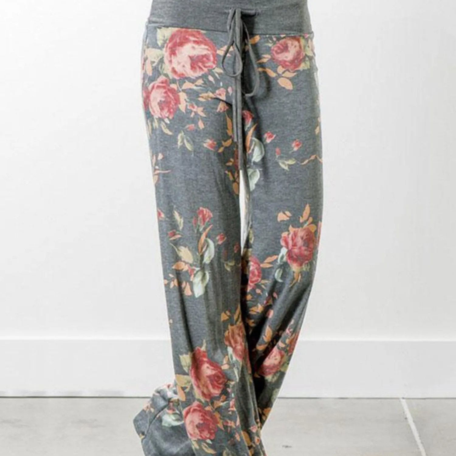 Floral Print Drawstring High Waist Wide Leg Casual Every Day Pants