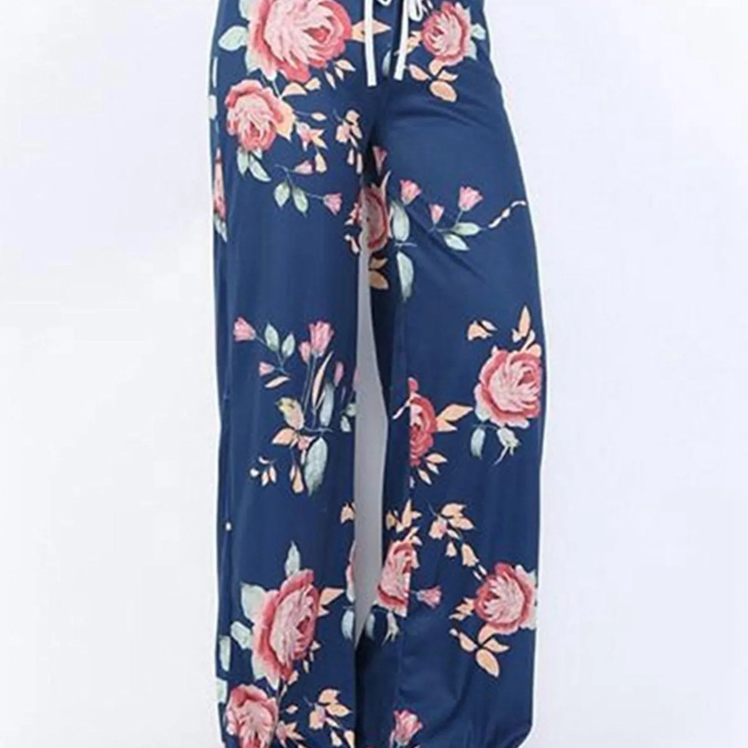 Floral Print Drawstring High Waist Wide Leg Casual Every Day Pants