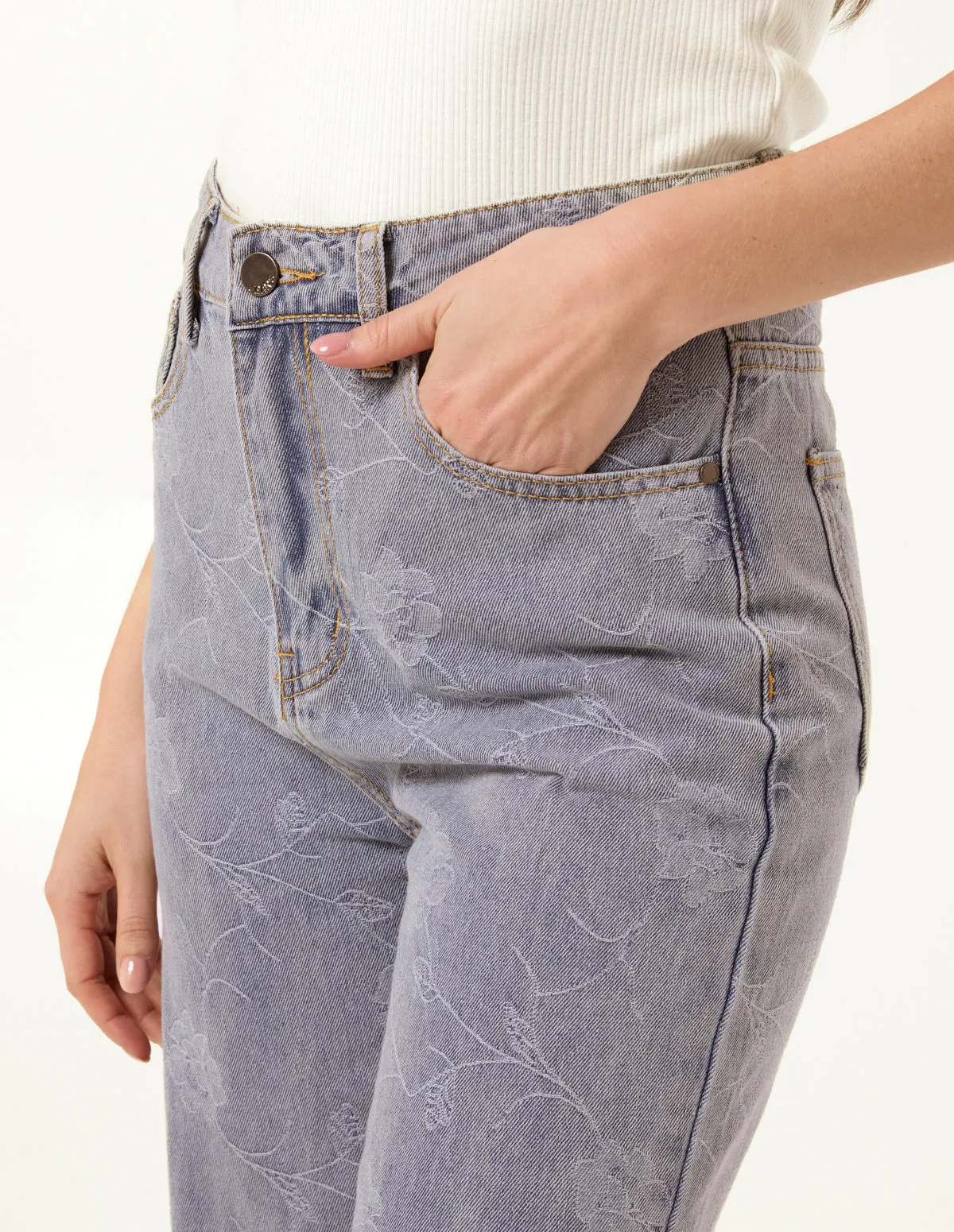 Flower Embroidered Jeans