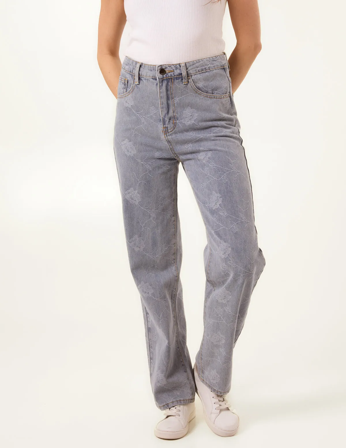 Flower Embroidered Jeans