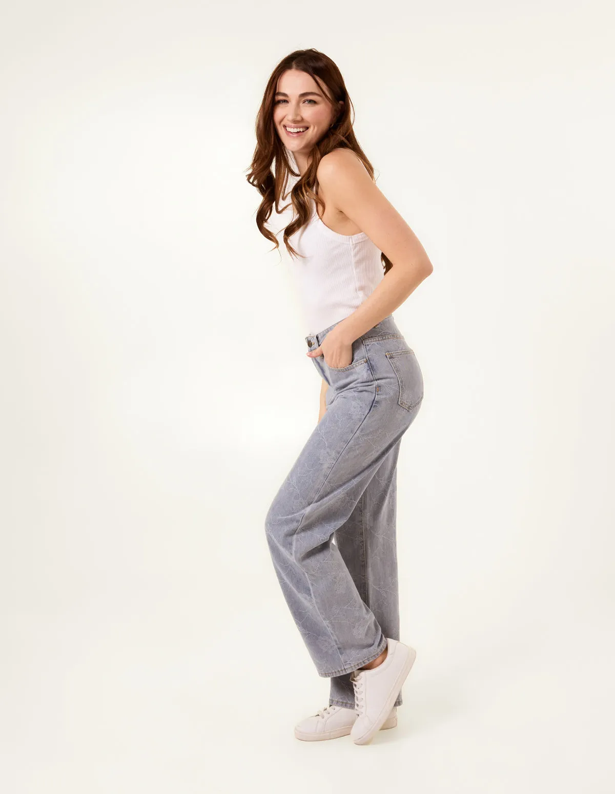 Flower Embroidered Jeans