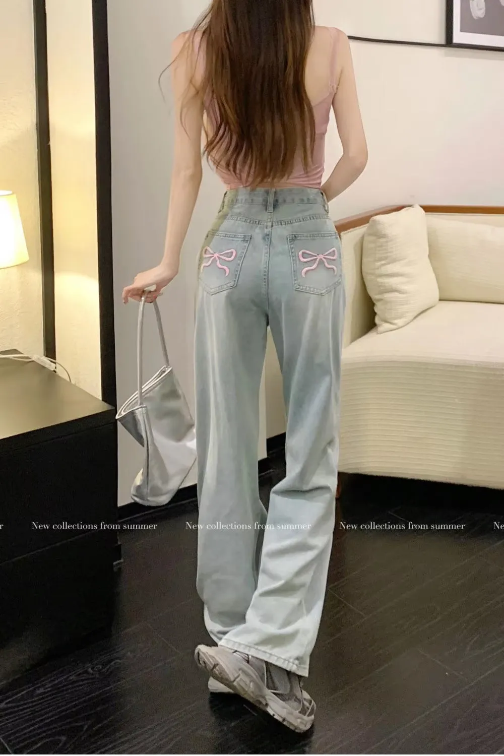 Flytonn-cute winter outfits casual winter outfits christmas outfit party look inspos High Waist Cute Pocket Bow Embroidered Long Jeans Pants