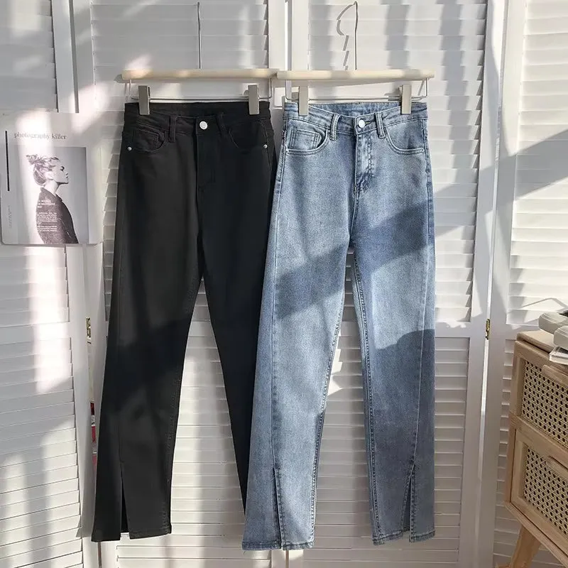Flytonn-cute winter outfits casual winter outfits christmas outfit party look inspos High Waist Slit Cut Long Jeans Pants