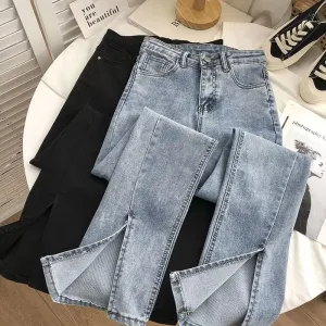 Flytonn-cute winter outfits casual winter outfits christmas outfit party look inspos High Waist Slit Cut Long Jeans Pants